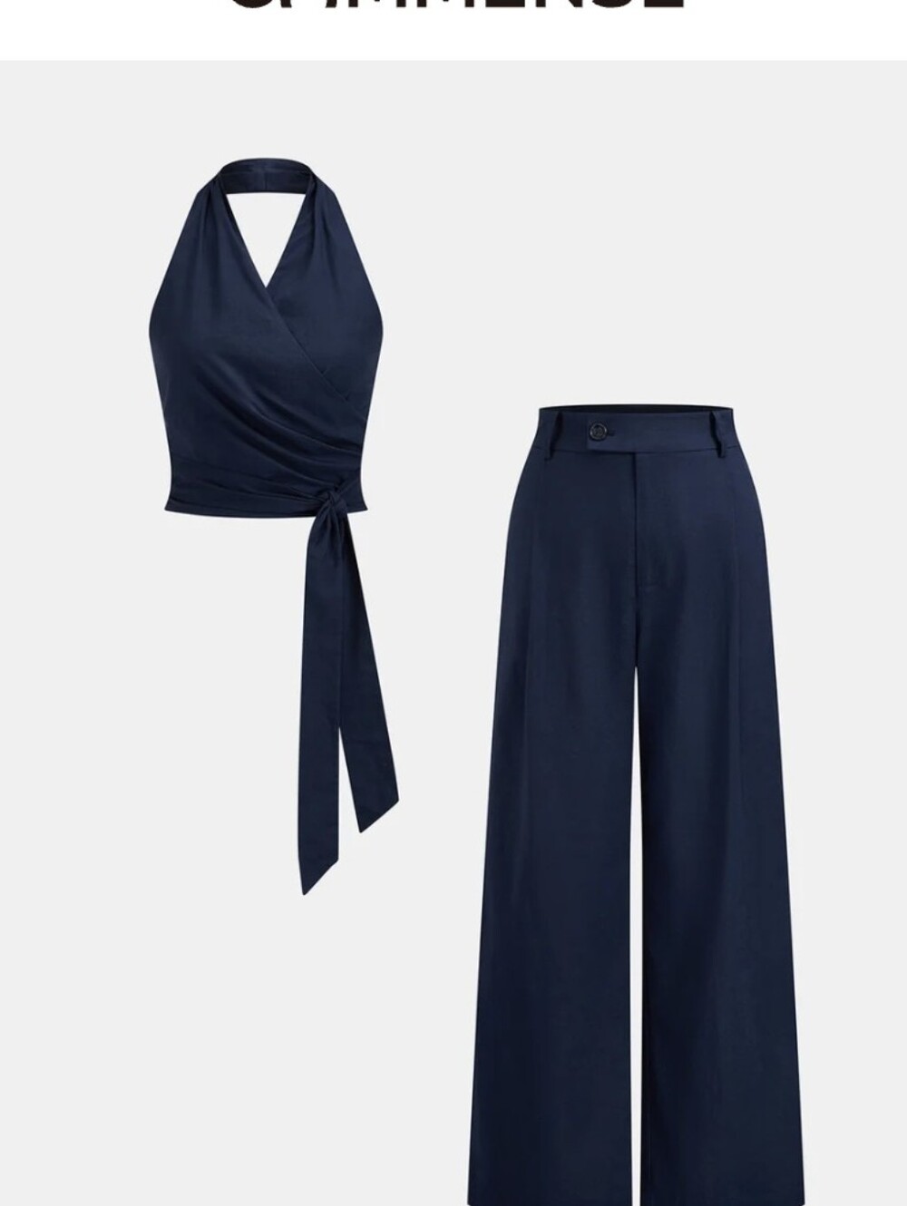 Commense Haltet Wrap Top Pants Set Navy Cotton Linen XS NWT